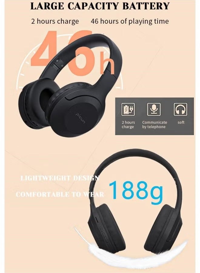 بيكن سماعة ألعاب لاسلكية B-01S، سماعات بلوتوث 5.3، سماعات رأس فوق الأذن، مغلقة، سماعة ألعاب، سلكية ولاسلكية، استخدام مزدوج، تدعم بطاقة Micro SD بسعة تصل إلى 128 جيجابايت، جودة صوت عالية الدقة، صوت جهير عميق، إلغاء الضوضاء، لون أسود - Image 2