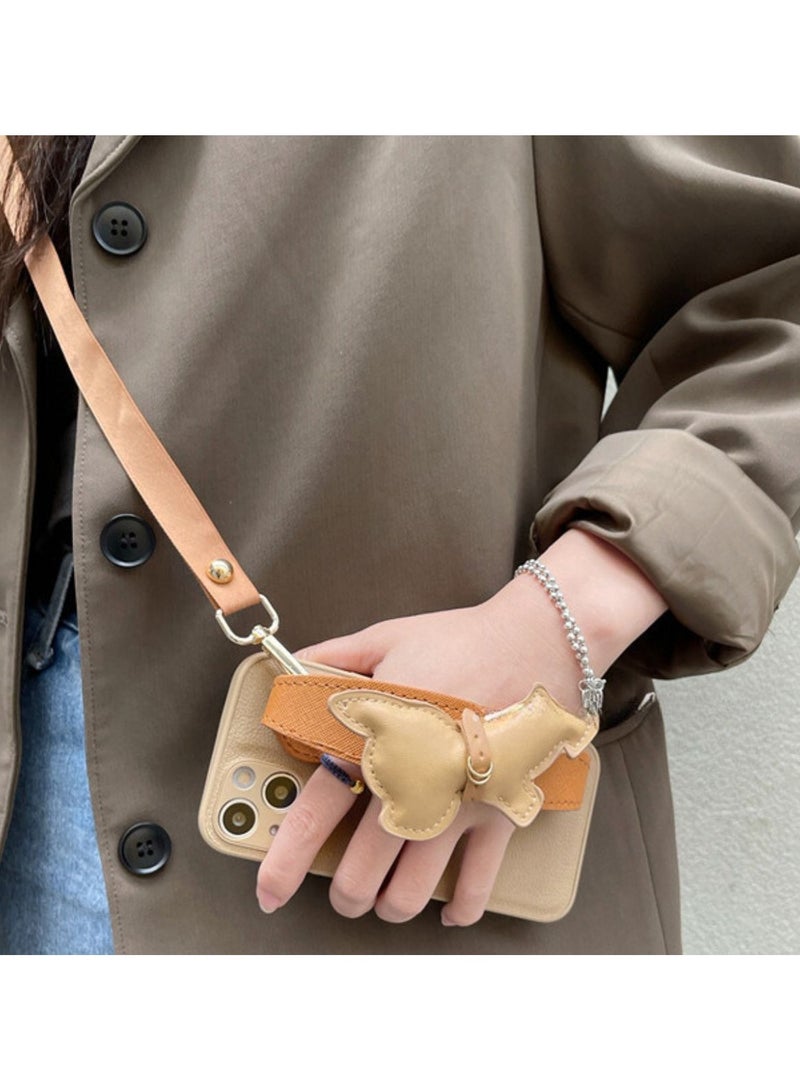 Miluraining Phone Case for iPhone 14 Pro Max, Cute phone case with French bulldog shape wristband and crossbody strap, Case Compatible with iPhone 14 Pro Max, PU material Anti-fall Phone Fashion Cover Women Girls - Image 1