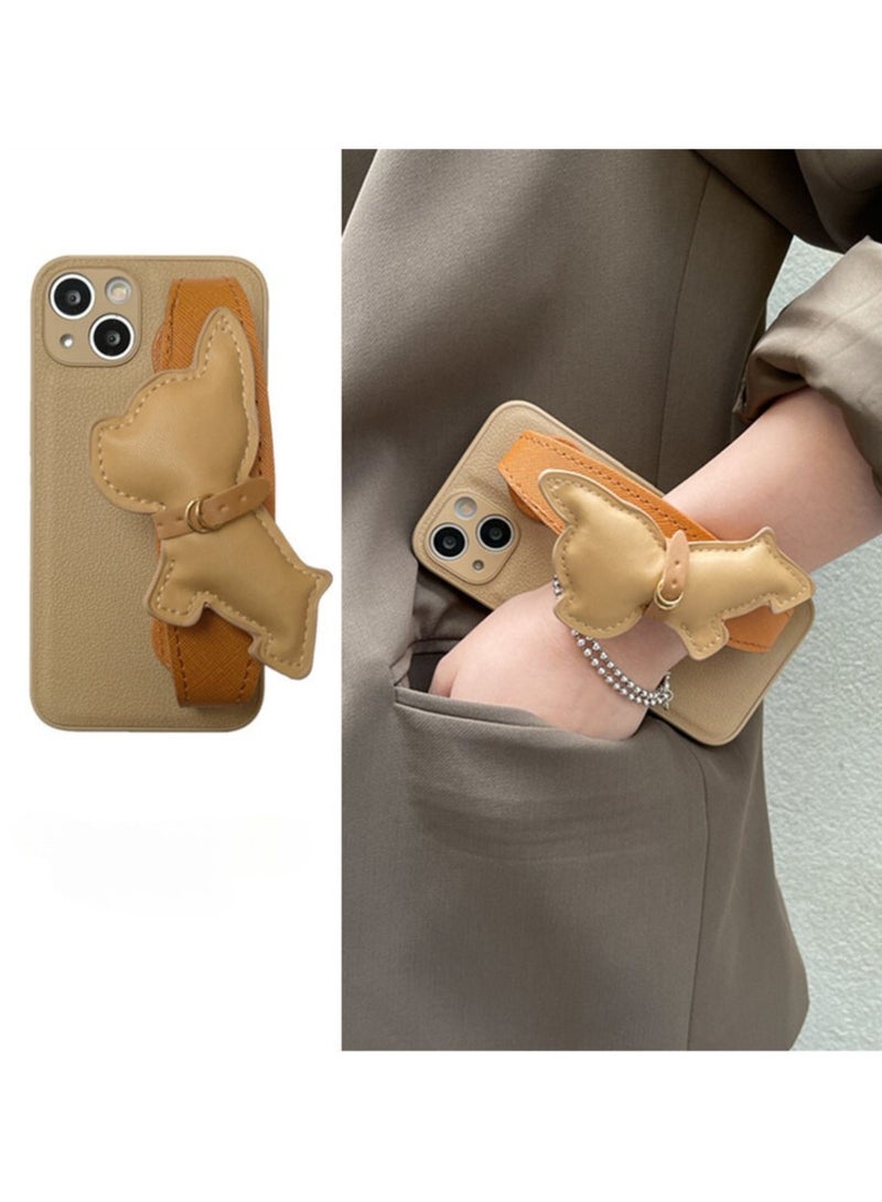 Miluraining Phone Case for iPhone 14 Pro Max, Cute phone case with French bulldog shape wristband and crossbody strap, Case Compatible with iPhone 14 Pro Max, PU material Anti-fall Phone Fashion Cover Women Girls - Image 2