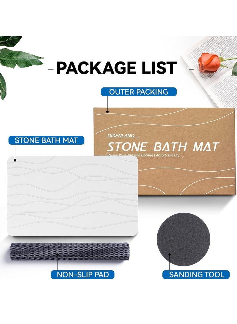 Ustide Stone Bath Mat, Diatomaceous Earth Bath Mat Stone, Non-Slip Stone Shower Mat for Bathroom, Quick Drying Stone Bath Mat Large, Super Absorbent Bath Stone Mat 23.5" x 15.5" - Image 2