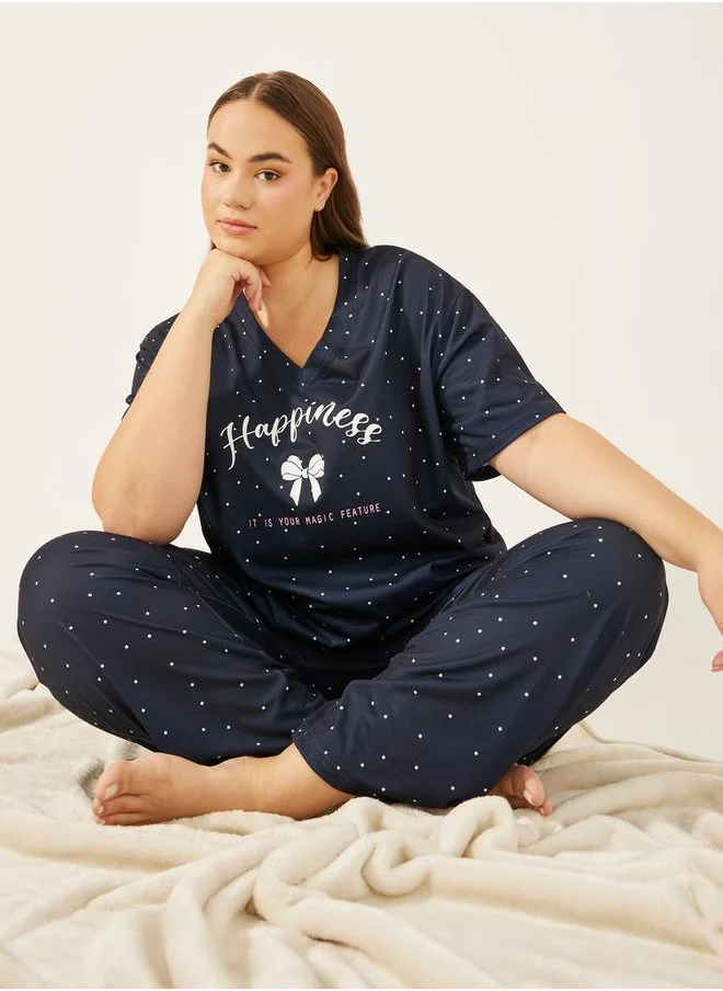 Styli V NECK DROP SHOULDER SLOGAN and AOP TEE and PJ SET