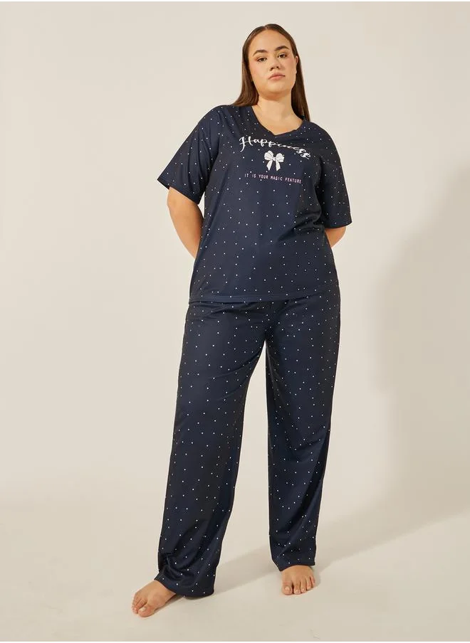 Styli V NECK DROP SHOULDER SLOGAN and AOP TEE and PJ SET