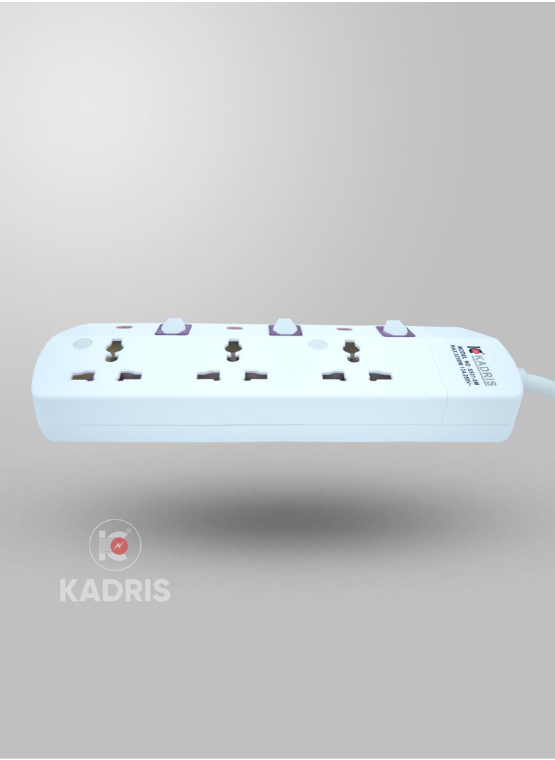 Kadris UAE Approved 3 Way Extension Socket 5 Meter Cable Multi Adapter