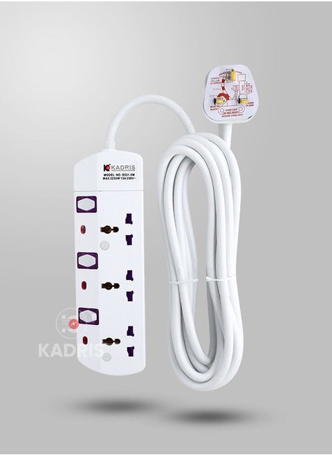 Kadris UAE Approved 3 Way Extension Socket 5 Meter Cable Multi Adapter