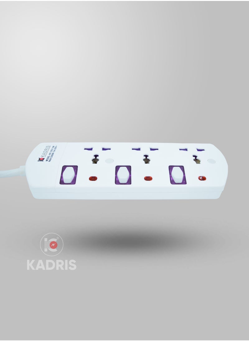 Kadris UAE Approved 3 Way Extension Socket 5 Meter Cable Multi Adapter