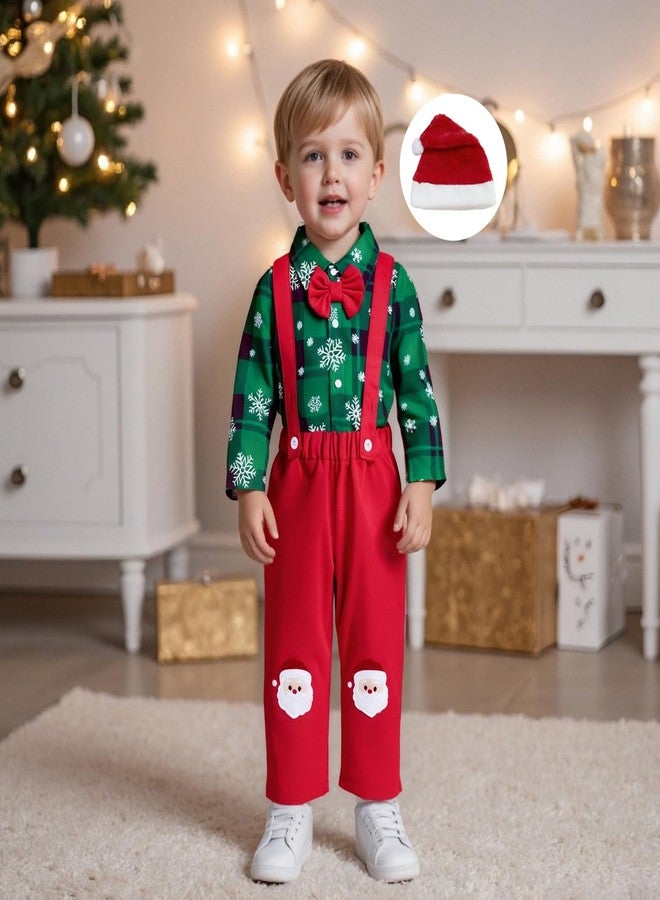 Giraropa My First Christmas Baby Boy Outfit Plaid Romper Sweater Sweatsuit Long Sleeve Suspender Overalls 3Pcs Pants Hat Set (Green, 3-6 Months) - Image 5