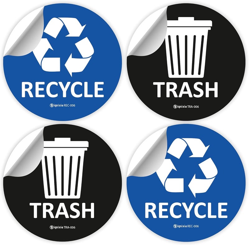 IGNIXIA Recycle Stickers for Trash Can, (Pack of 02) 6x6 Inches Large Blue (Blue and Black) - Image 1
