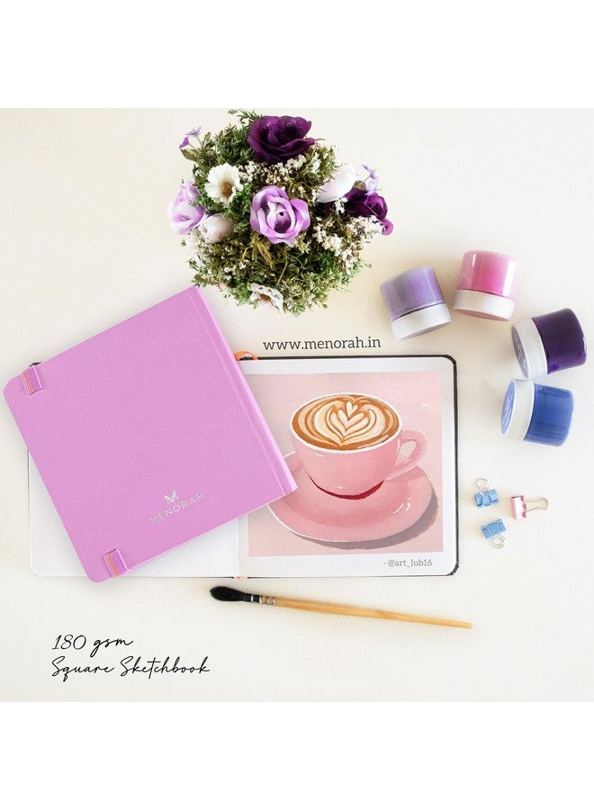 MENORAH دفتر رسم مائي MENORAH - كتاب رسم للفنانين - مربع - 180 جرام - دفتر رسم مربع - للرسم - غلاف صلب - 100 صفحة/50 ورقة - (15.0 × 15.0 سم) - لافندر - Image 3
