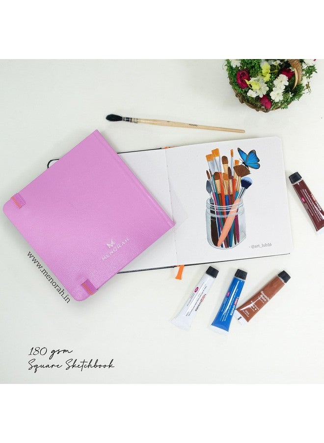 MENORAH دفتر رسم مائي MENORAH - كتاب رسم للفنانين - مربع - 180 جرام - دفتر رسم مربع - للرسم - غلاف صلب - 100 صفحة/50 ورقة - (15.0 × 15.0 سم) - لافندر - Image 5