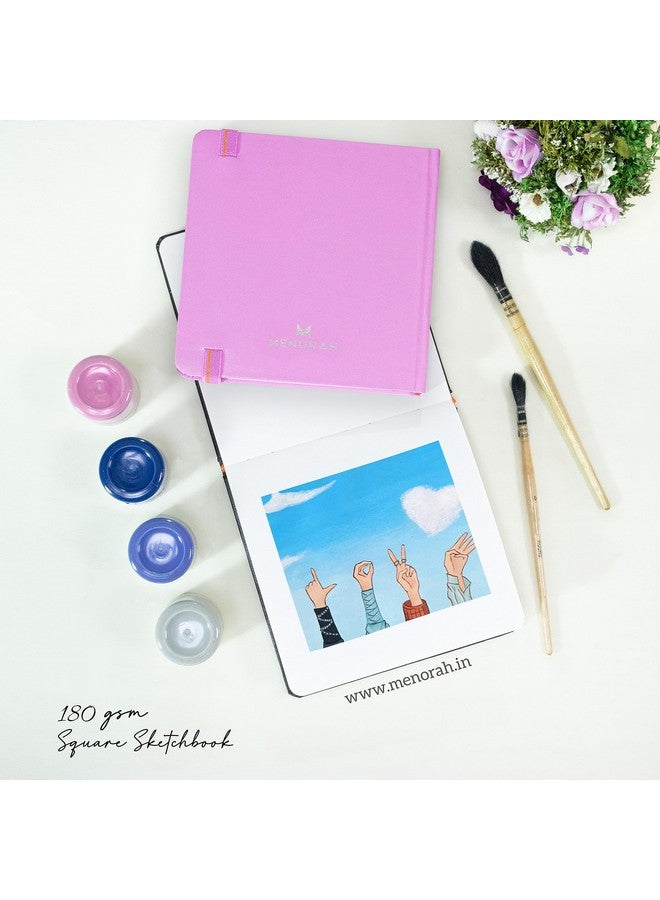 MENORAH دفتر رسم مائي MENORAH - كتاب رسم للفنانين - مربع - 180 جرام - دفتر رسم مربع - للرسم - غلاف صلب - 100 صفحة/50 ورقة - (15.0 × 15.0 سم) - لافندر - Image 4