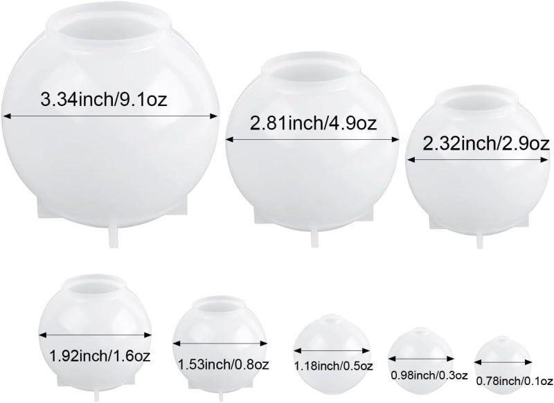 Silicone Resin Molds 8 Pc White Seamless 3D Epoxy Resin Molds - Large Spherical Resin Molds for Diy Craft Preservation - Image 2