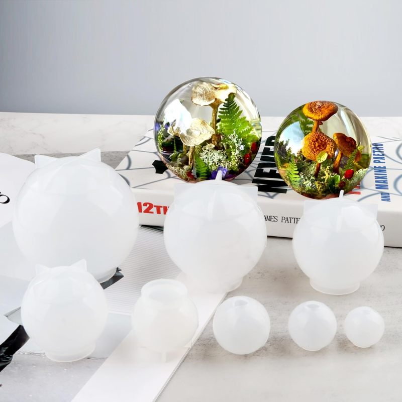 Silicone Resin Molds 8 Pc White Seamless 3D Epoxy Resin Molds - Large Spherical Resin Molds for Diy Craft Preservation - Image 4