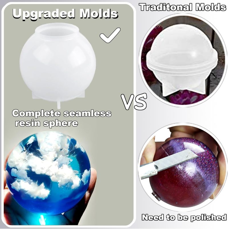 Silicone Resin Molds 8 Pc White Seamless 3D Epoxy Resin Molds - Large Spherical Resin Molds for Diy Craft Preservation - Image 3