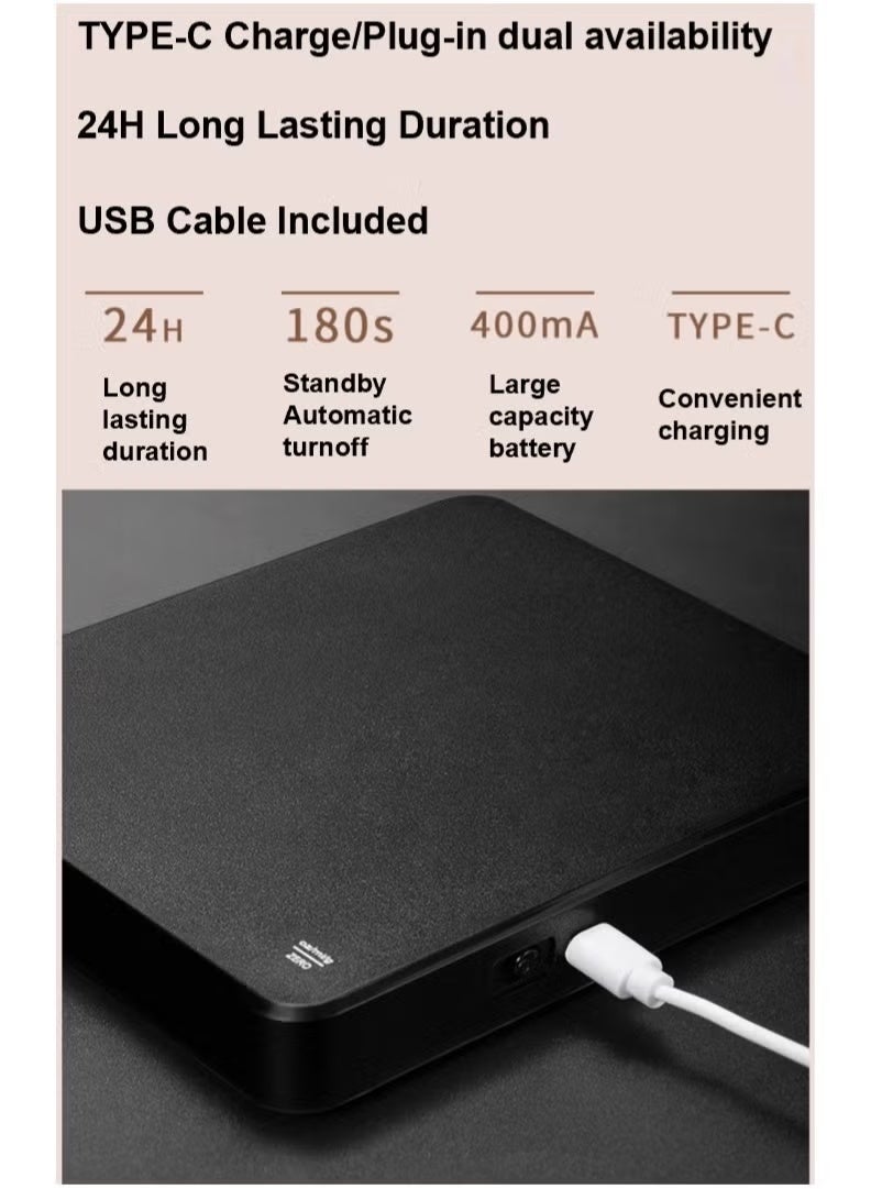 Digital coffee scale with timer, 3kg/0.1g rechargeable kitchen scale, with concealed screen, tare function and automatic on/off function, measuring units are grams/ounces/milliliters (black). - Image 3