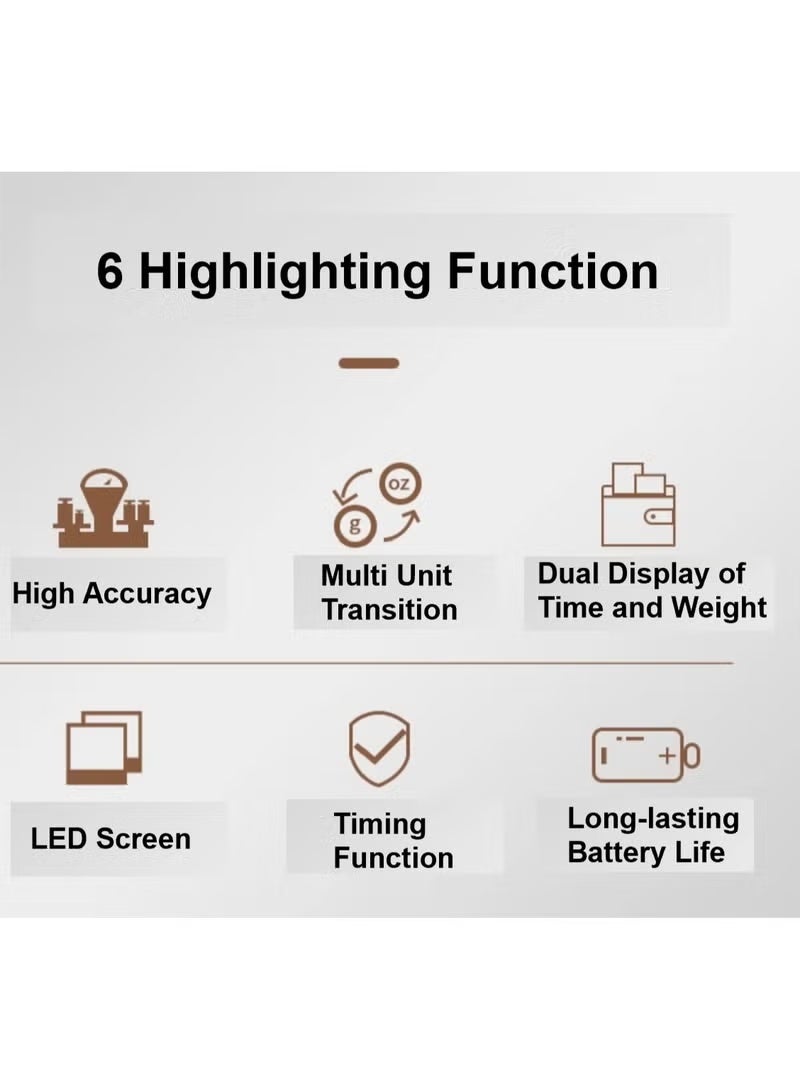 Digital coffee scale with timer, 3kg/0.1g rechargeable kitchen scale, with concealed screen, tare function and automatic on/off function, measuring units are grams/ounces/milliliters (black). - Image 4