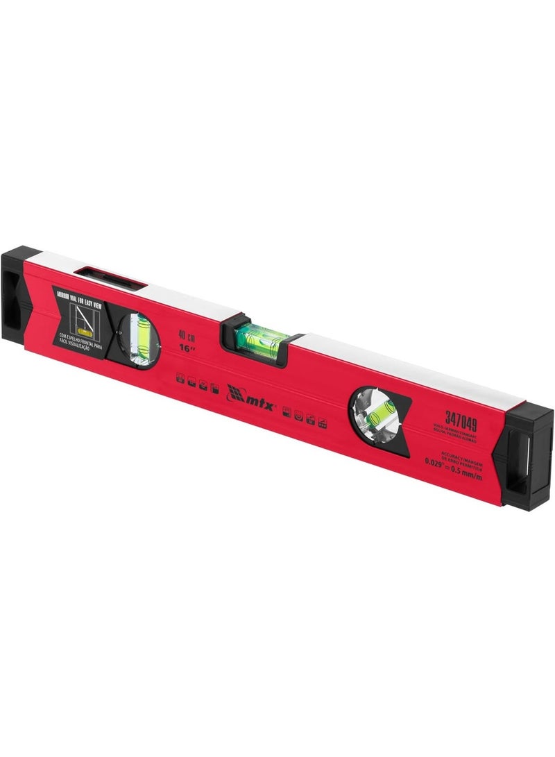 إم تي إكس مقياس المستوى المغناطيسي من الألومنيوم MTX، مطحون، 3 فتحات (مرآة واحدة)، مقوى (400 مم) - Image 2