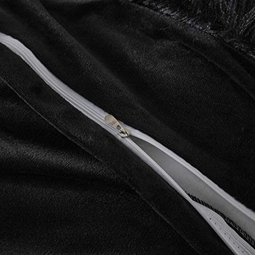Uhamho Faux Fur Velvet Fluffy Bedding Duvet Cover Set Down Comforter Quilt Cover with Pillow Shams, Ultra Soft Warm (Black, King) - Image 5
