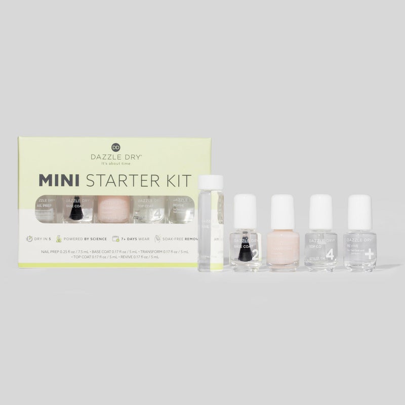 Dazzle Dry Complete Starter Mini Kit | Step 1 - Nail Prep, Step 2 - Base Coat, Step 4 - Top Coat, Transform - Ridge Filler & Revive - Polish & Top Coat Thinner. - Image 2