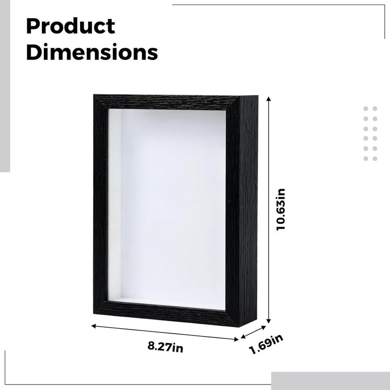 Generic 8.3 X 10.6 in Black Shadow Box Frame, 1.2 in / 3 Cm , Artificial Board Hollow Stand Display Case for Specimens, Collectibles, DIY Art, Dried Flowers - Image 4