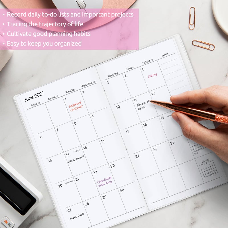 Zuozee Pocket Calendar 2026-2027, Purse Monthly Planner 2026-2027 - 6.7" x 3.7" - Runs from Janury 2026 Until December 2027, Pocket Planner 2026-2027 with PVC Cover for Planning, Organizing and Office - Image 3
