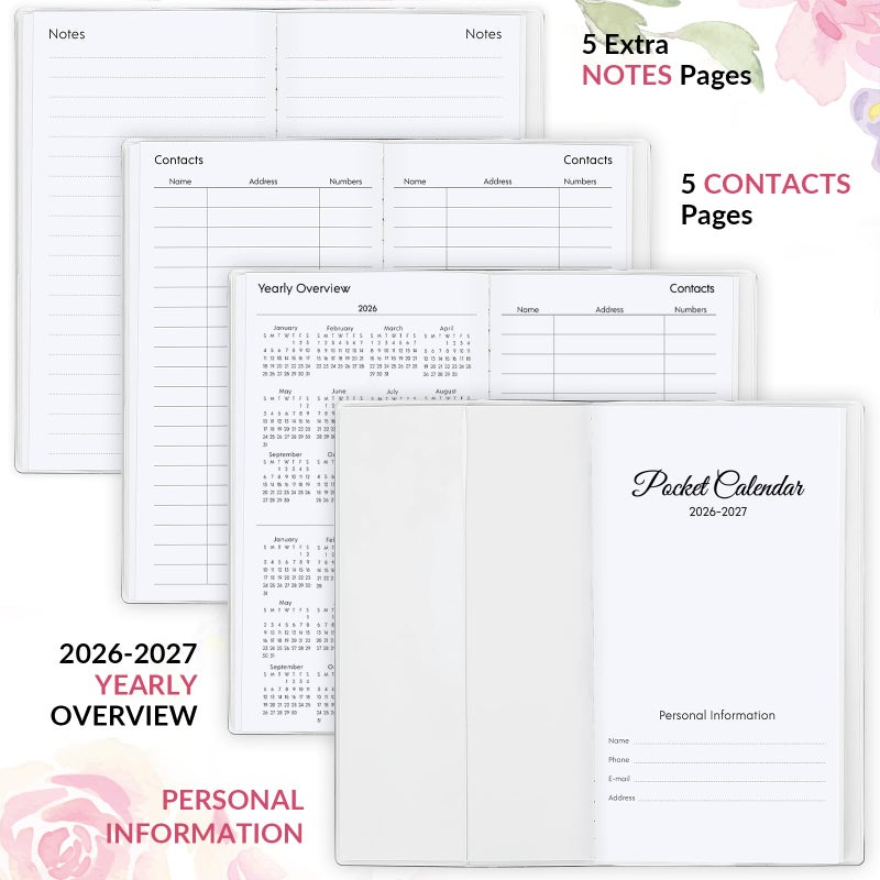 Zuozee Pocket Calendar 2026-2027, Purse Monthly Planner 2026-2027 - 6.7" x 3.7" - Runs from Janury 2026 Until December 2027, Pocket Planner 2026-2027 with PVC Cover for Planning, Organizing and Office - Image 2