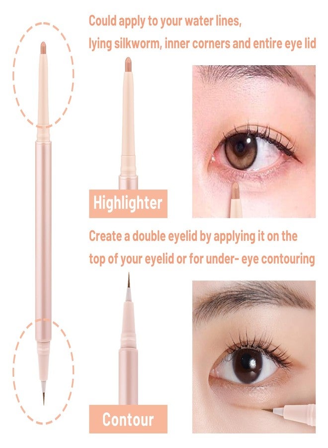 Nobeka 3PC Dual Ended Highlighter Makeup Pen, Glitter & Matte Nude EyeLiner & Eyeshadow, Liquid Contour Liner 2 in 1 Eye Make Up Stick, Mulit-Funtional Long Lasting Lying Silkworm Pencil Set - Image 4