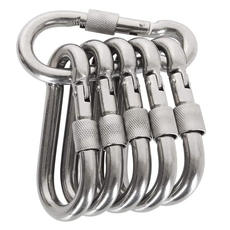 6 Pcs Stainless Steel Camping Hammock Spring Hooks for Hammock Hiking Dog Leash - Image 1