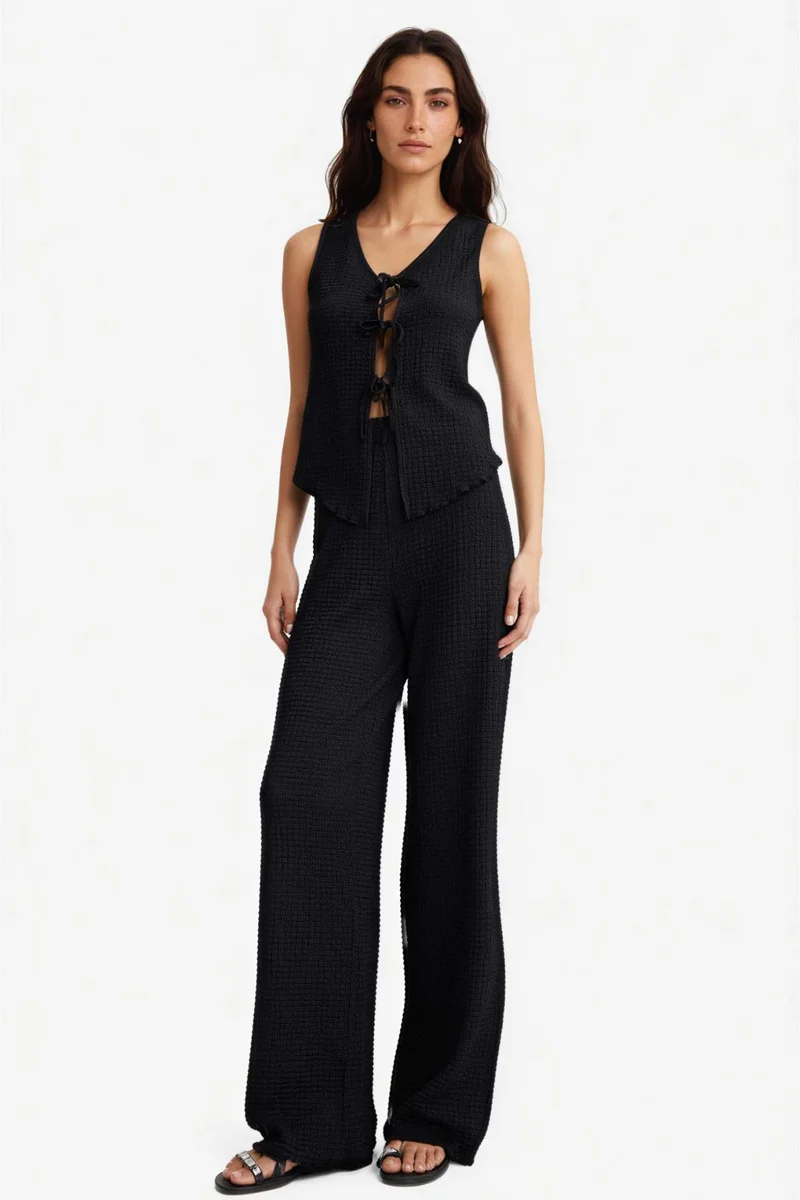 Defacto Slim Fit V-Neck Tie Front Crepe Blouse
