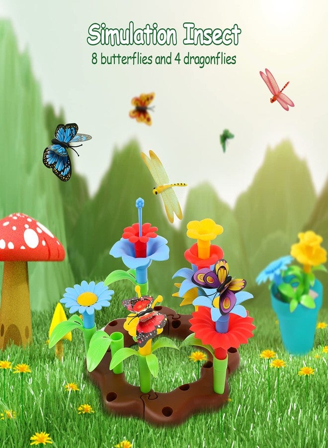 CUTE STONE Kids Gardening Tool Set, Garden Toys with Wheelbarrow, Watering Can, Shovel, Flower Garden Building Toy, Pretend Play Outdoor Indoor Activities Stem Toy Gifts for Boys Girls - Image 3