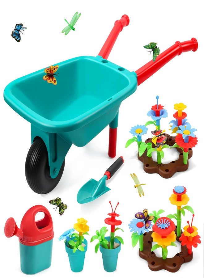 CUTE STONE Kids Gardening Tool Set, Garden Toys with Wheelbarrow, Watering Can, Shovel, Flower Garden Building Toy, Pretend Play Outdoor Indoor Activities Stem Toy Gifts for Boys Girls - Image 1