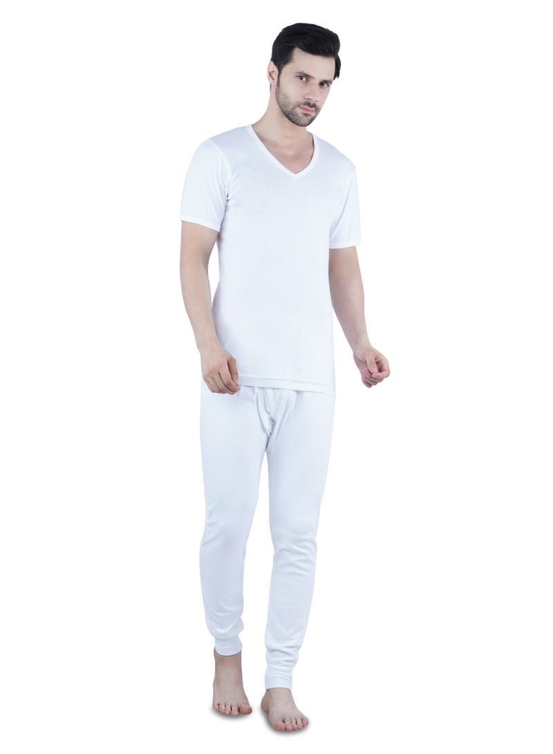 WHITE LEAF Men's V-Neck Undershirt Vest Half Sleeve 3PCS Pack – 100% Combed Cotton Breathable Comfortable Innerwear - White - Image 3