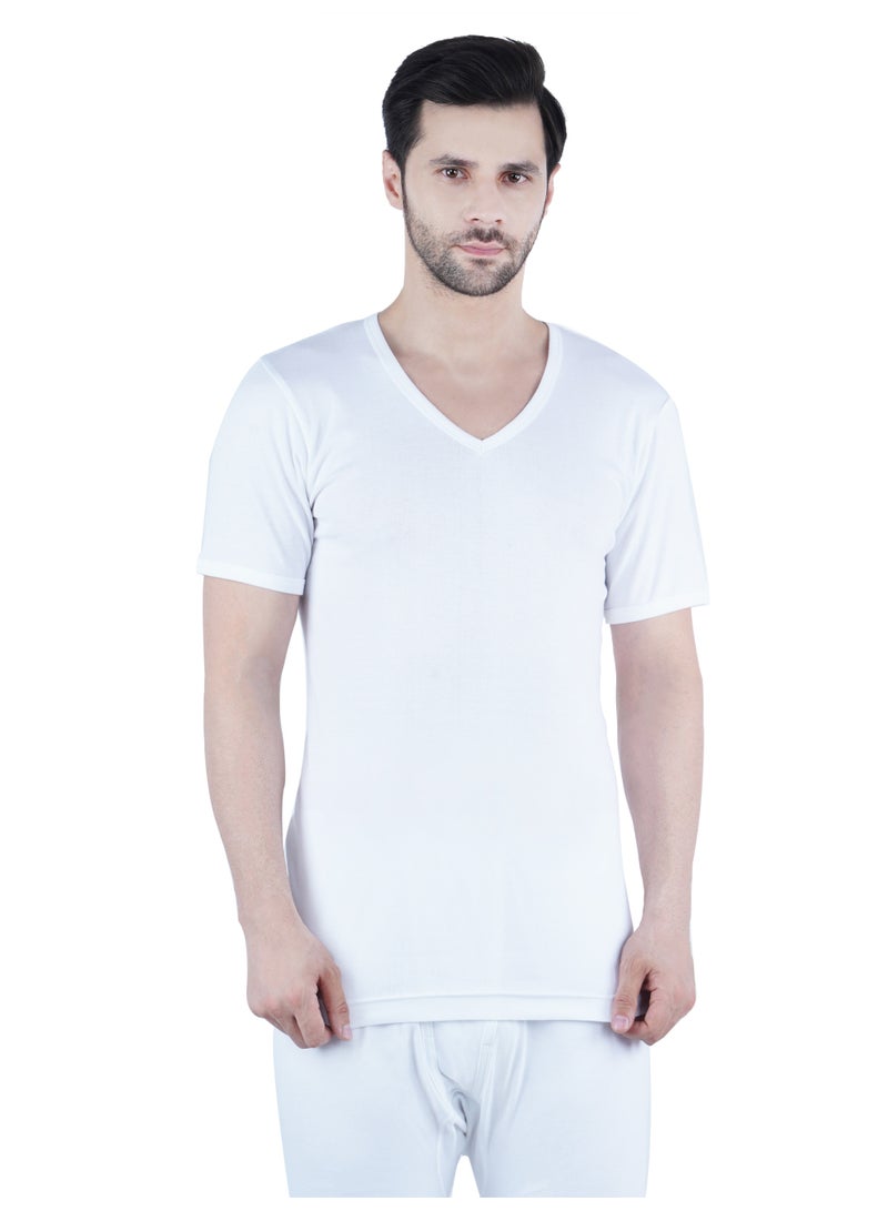 WHITE LEAF Men's V-Neck Undershirt Vest Half Sleeve 3PCS Pack – 100% Combed Cotton Breathable Comfortable Innerwear - White - Image 1