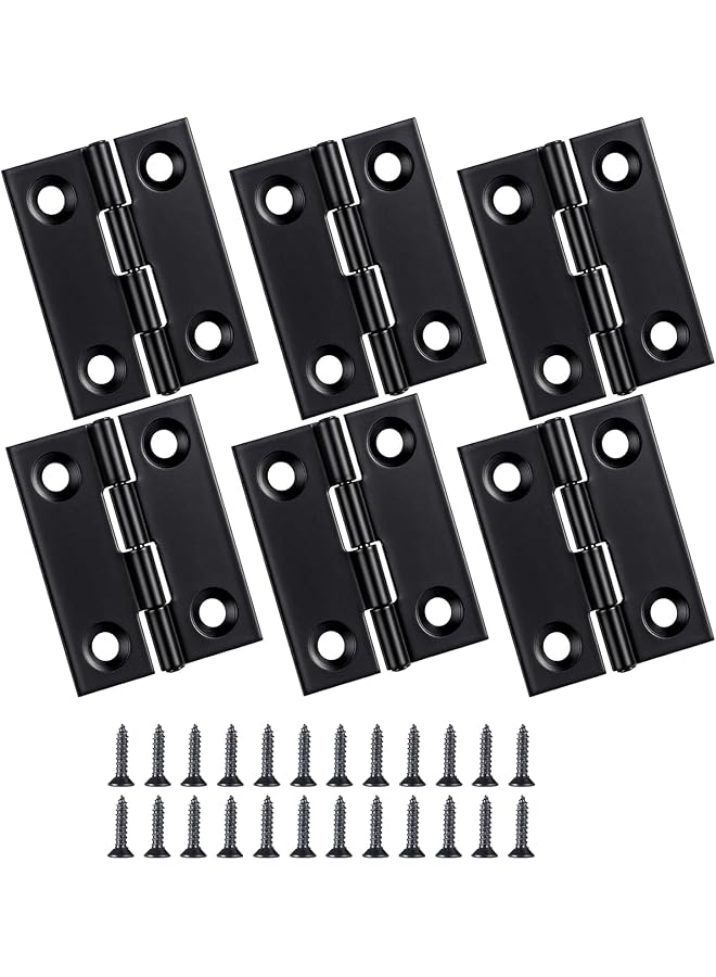 S-TOP Small Cabinet Door Hinges with 24 Screws, Stainless Steel Mini Wood Box Hinges for Jewelry Boxes, Furniture, Craft Projects, Cabinet Hardware, Durable (6 pcs, Black) - Image 1