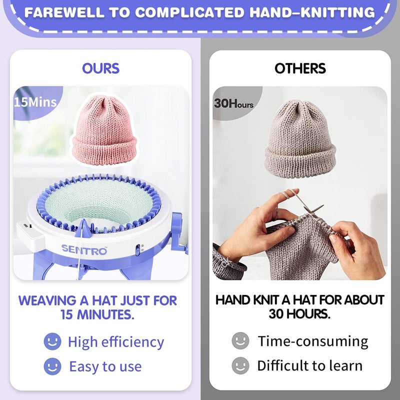 Sentro 48 Needles Knitting Machine with Row Counter, Smart Knitting Crochet Machine,Weaving Round Loom,Double Knit Loom Machine Kit,DIY Knit Scarf Hat Sock - Image 4