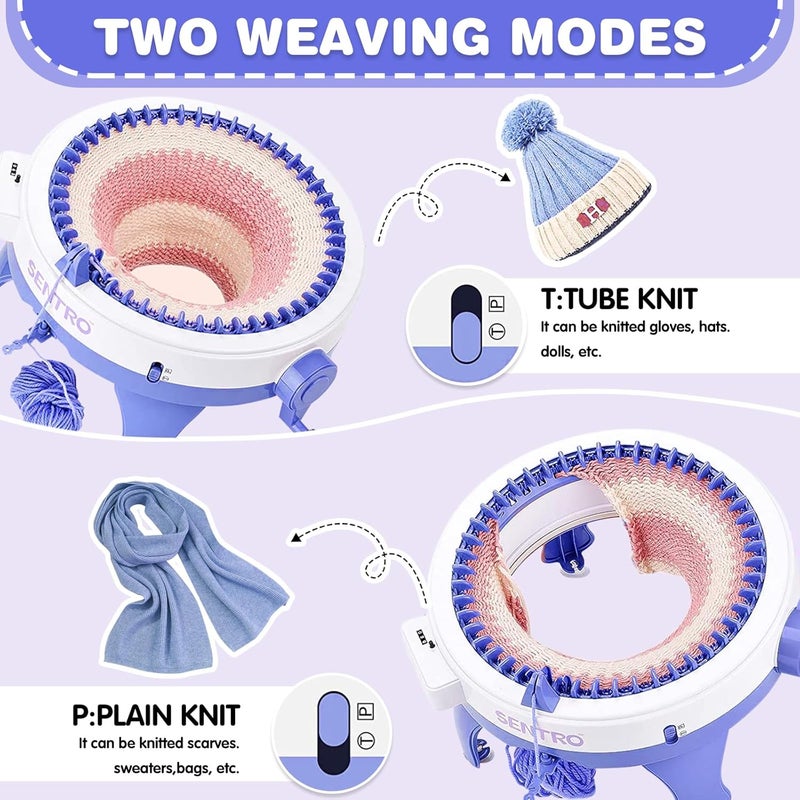 Sentro 48 Needles Knitting Machine with Row Counter, Smart Knitting Crochet Machine,Weaving Round Loom,Double Knit Loom Machine Kit,DIY Knit Scarf Hat Sock - Image 3