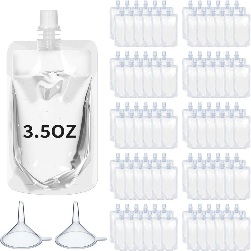 Meanplan 100 Pcs Plastic Pouches Bulk Reusable Squeeze Pouches Clear Plastic Juice Leak Proof Bags with Funnel for Party Favors Supplies(3.5 oz,Straight Mouth) - Image 1