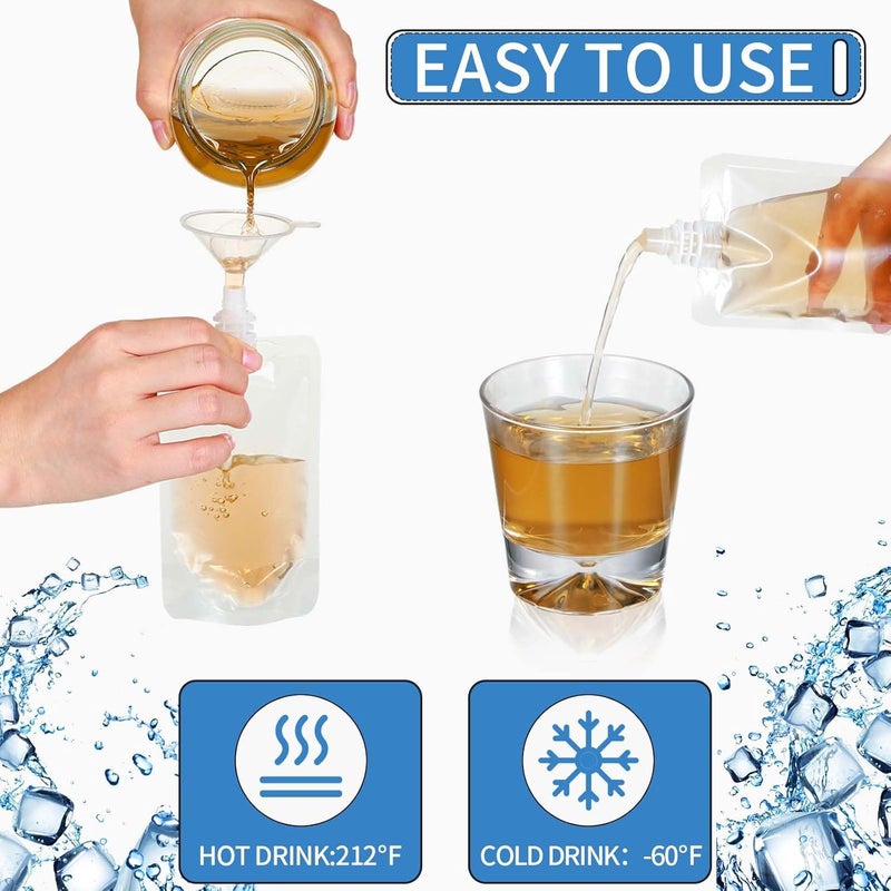 Meanplan 100 Pcs Plastic Pouches Bulk Reusable Squeeze Pouches Clear Plastic Juice Leak Proof Bags with Funnel for Party Favors Supplies(3.5 oz,Straight Mouth) - Image 3