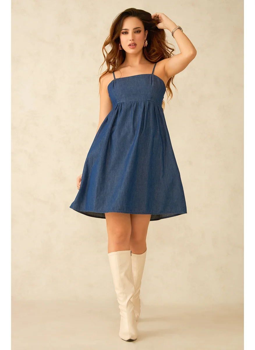 Virgio Virgio Eira Blue Denim Smocking Dress