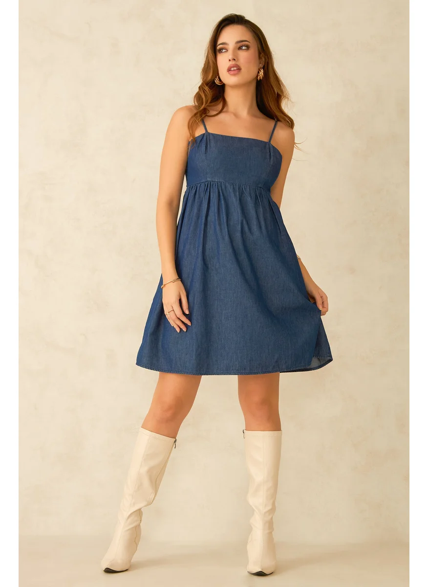 Virgio Virgio Eira Blue Denim Smocking Dress