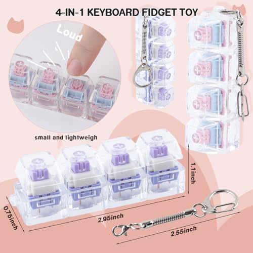 TYRIXKI 2 Pcs Keyboard Fidget Toy Loud Clicky Keyboard Fidget Keychain 4in1 Keyboard Decompression Button Finger Clicker Toys Button Stress Relief Fidget to Relief Stress - Image 5