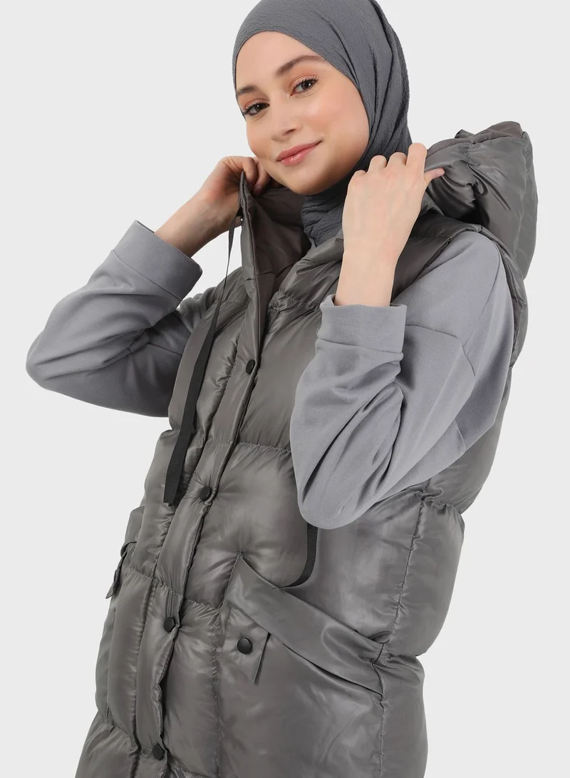 Refka by modanisa Hooded Pocket Detail Vest