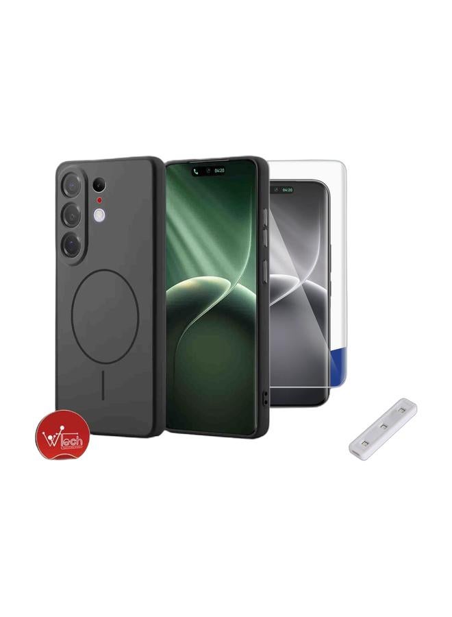 Wtech تيكنو كامون 50 4G / كامون 50 برو 4G/5G / كامون 50 ألترا 5G 2026 غلاف سيليكون سائل متميز متوافق مع غلاف حلقة ماغسيف رفيع (MCMPMN) - أسود & تيكنو كامون 50 برو / تيكنو كامون 50 ألترا 5G 2026 واقي شاشة زجاجي مقوى كامل الغراء UV بحواف منحنية (MSGUCN) - شفاف حزمة - Image 1