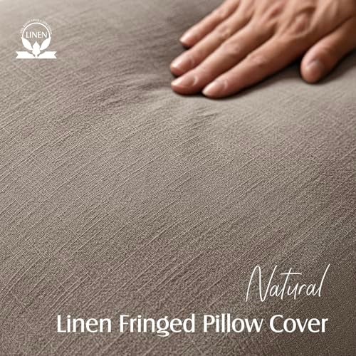 Foindtower Set of 2 Decorative Linen Fringe Throw Pillow Covers Boho Farmhouse Cushion Cover with Tassels Soft Accent Pillowcase for Couch Chair Sofa Bed Living Room Home Decor1818 InchBrown Tan - Image 3