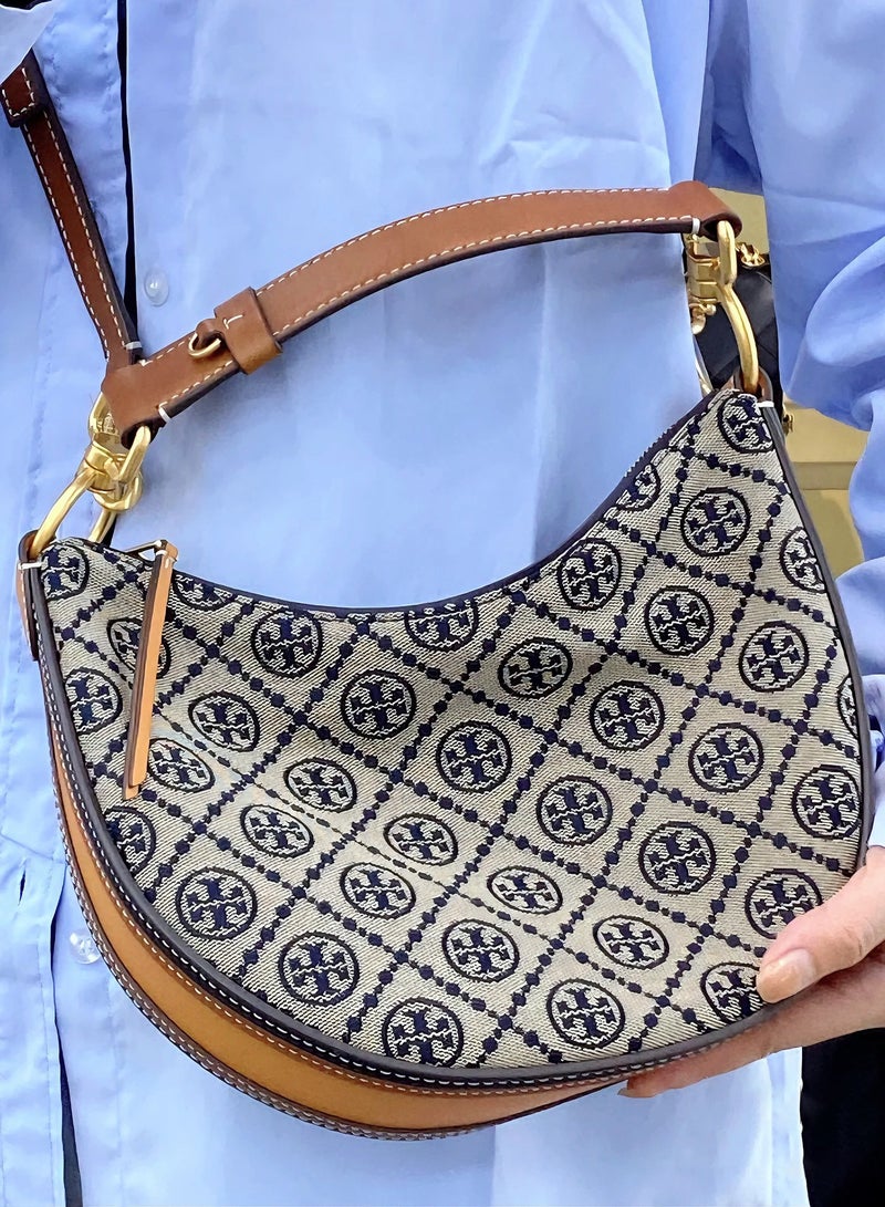 Burch Tory Burcht T Monogram printed detachable crescent crossbody tote bag - Image 5