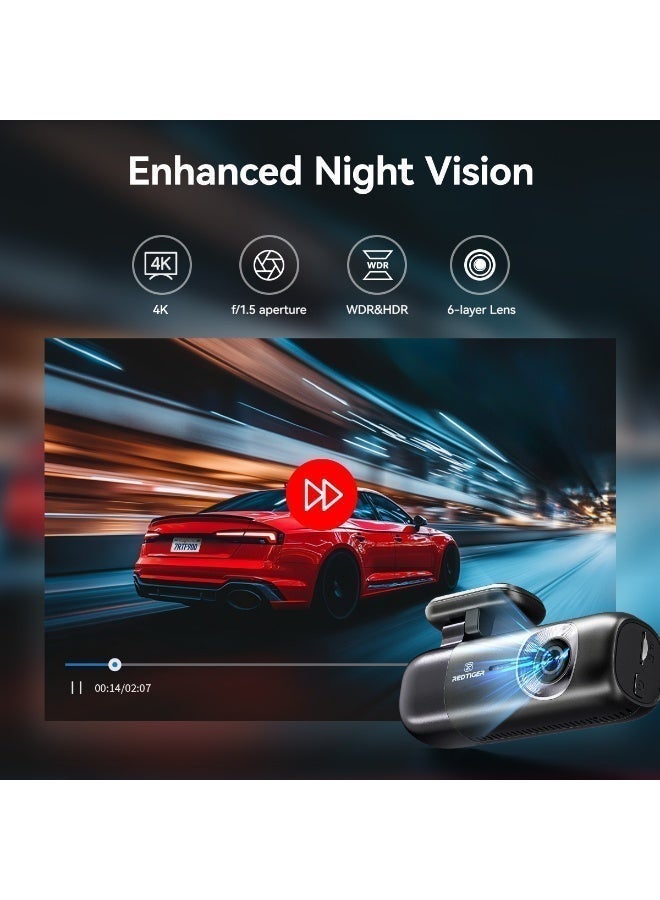 REDTIGER F9 Dash Cam 4K Front and Rear 1080P, Dual Camera for Cars, Night Vision, GPS, Built-in 5G WiFi, Dashcam with App Control, Parking Monitor - Image 3