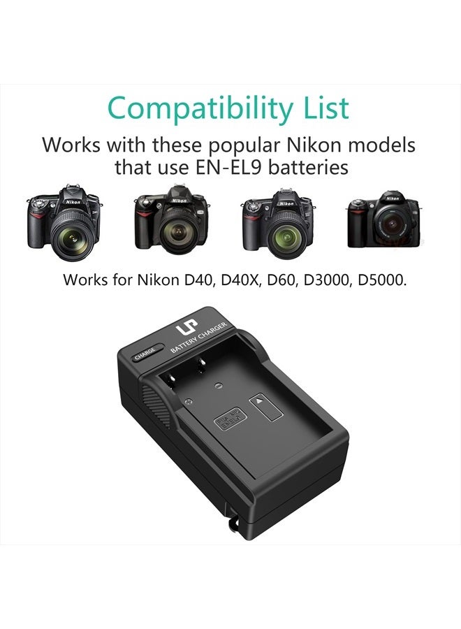 LP EN-EL9 Battery Charger, LP EN EL9a Charger Compatible with Nikon EN-EL9 EN EL9a Battery, Nikon D40, D40X, D60, D3000, D5000 Cameras, Replacement for MH-23 - Image 2