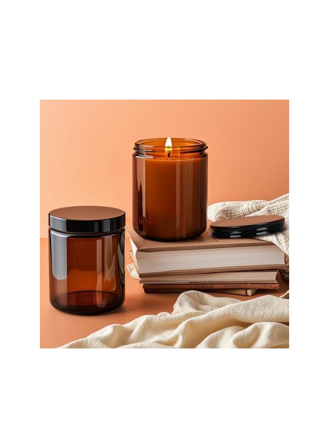 The Bros 6Pack 8oz amber Round Glass Pot Jars, Empty Jars with Lids, Refillable Cosmetic Containers, Travel Jars for Lotion, Cream, Slime, Cosmeti - Includes extra lid and label - Image 4