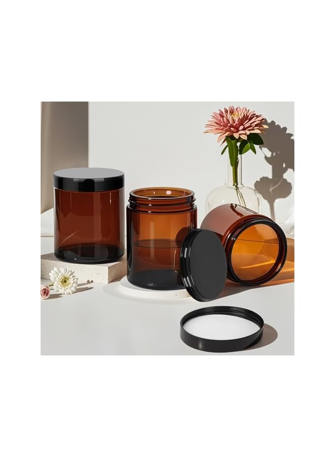 The Bros 6Pack 8oz amber Round Glass Pot Jars, Empty Jars with Lids, Refillable Cosmetic Containers, Travel Jars for Lotion, Cream, Slime, Cosmeti - Includes extra lid and label - Image 5