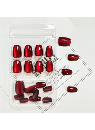 Red Press on Nails, 24 Pack Cat Eye Short Squoval,  Reusable ABS Fake Nails with Jelly Glue, Salon Quality False Nail Art DIY Set for Women Home Daily Wear - view 4