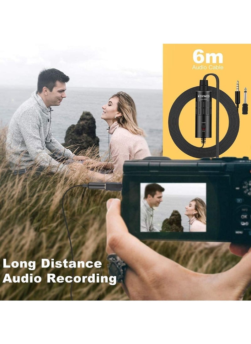 synco - Dual Lavalier Lapel Microphone, SYNCO Lav-S6D Lav Mic Double-head Clip on Omnidirectional 6m Cable for iPhone Android Smartphone, Camera DSLR, Audio Recorder, Laptop PC, with 6.3mm Adapter - Image 1